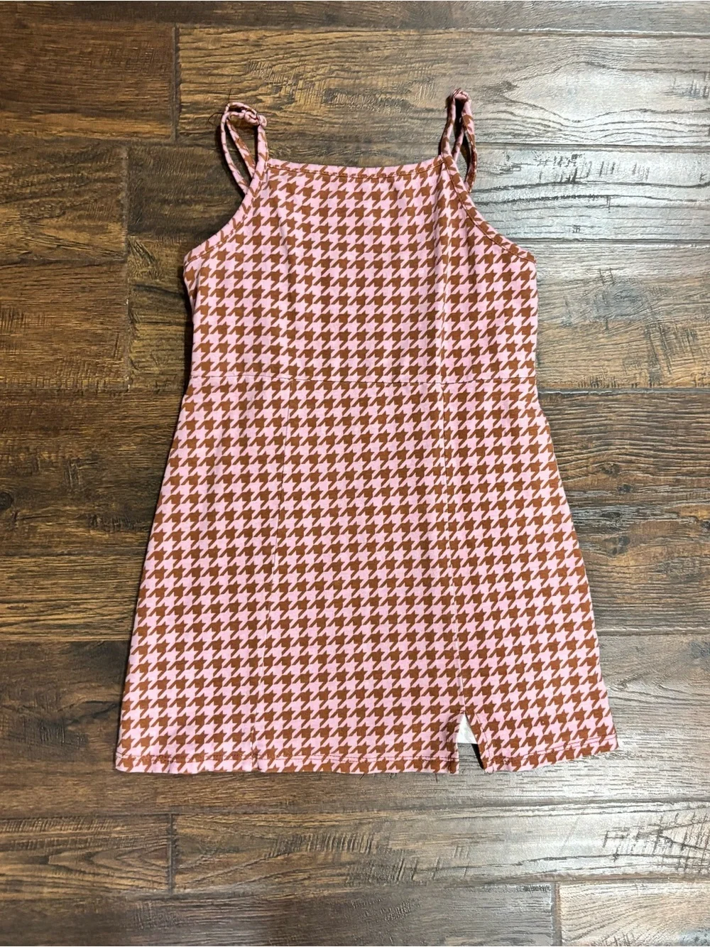Cat & Jack Pink and Brown Houndstooth Spaghetti Strap Dress